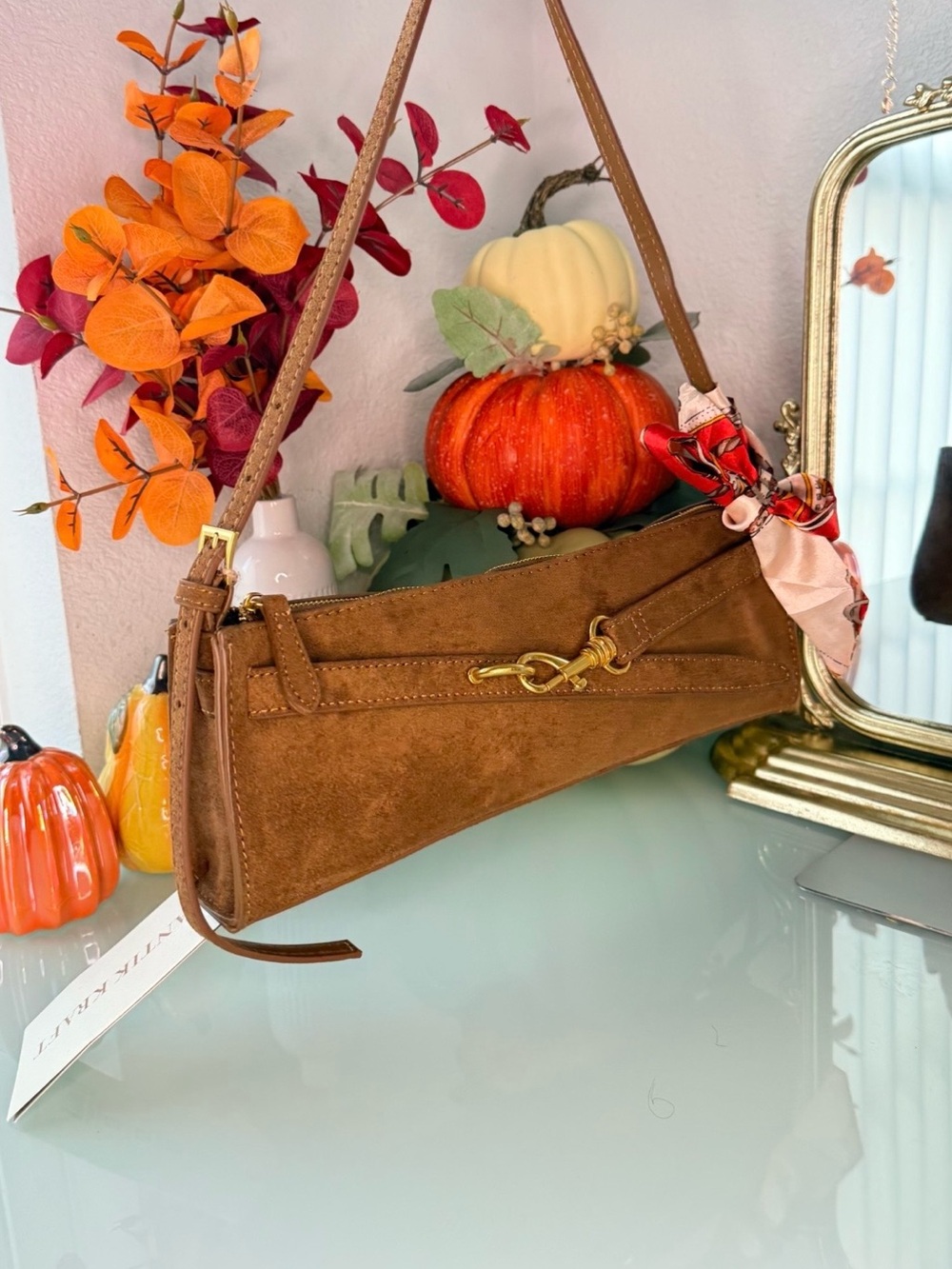Classic Suede Shoulder Bag in Brown